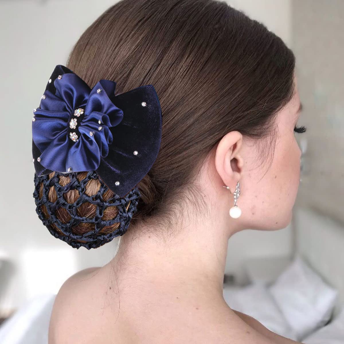 MAYCREATE Elastic Hair Snood Net Bow Hair Bun Cover for Women Lady Bowknot Decor Knit Mesh Barrette Hair Clip Bun Hairnet for Work, Daily, Dancer, Nurse, etc (Blue) MAYCREATE Elastic Hair Snood Net Bow Hair Bun Cover for Women Lady Bowknot Decor Knit Mesh Barrette Hair Clip Bun Hairnet for Work, Daily, Dancer, Nurse, etc (Blue)